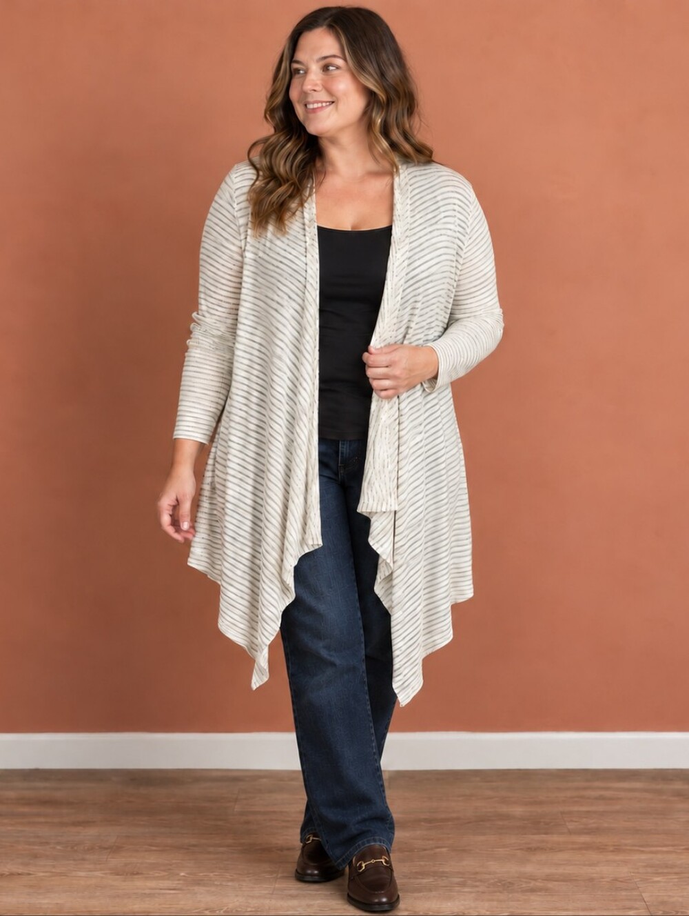 Knox Rose Striped Waterfall Open Front Cardigan